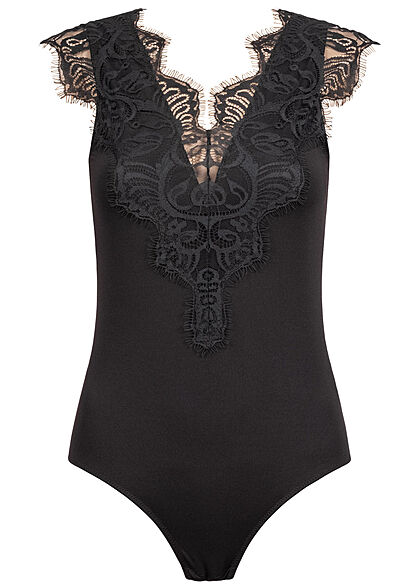 Pieces Damen NOOS V-Neck Spitzen Body tiefer Ausschnitt am Rücken schwarz