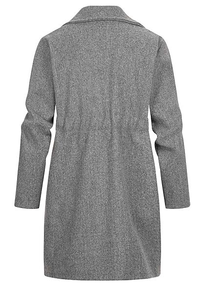 Styleboom Fashion Damen Übergangs Fleece Mantel Tunnelzug 2-Pockets d. grau