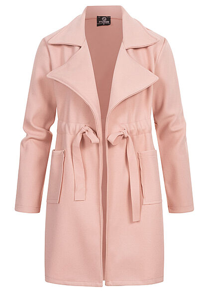 Styleboom Fashion Damen Übergangs Fleece Mantel Tunnelzug 2-Pockets oldrose