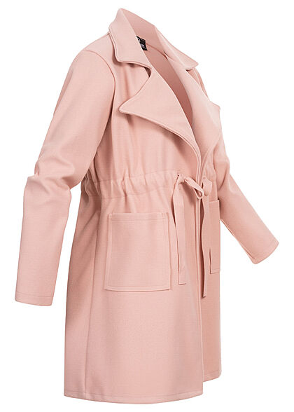 Styleboom Fashion Damen Übergangs Fleece Mantel Tunnelzug 2-Pockets oldrose