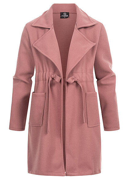 Styleboom Fashion Damen Übergangs Fleece Mantel Tunnelzug 2-Pockets woodrose
