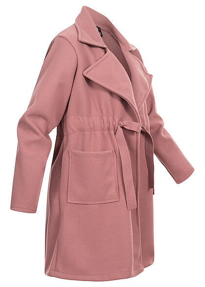 Styleboom Fashion Damen Übergangs Fleece Mantel Tunnelzug 2-Pockets woodrose