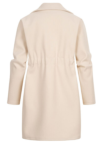 Styleboom Fashion Damen Übergangs Fleece Mantel Tunnelzug 2-Pockets beige