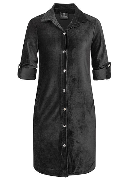 Styleboom Fashion Dames Blouse in koord-look met omgeslagen mouwen en knopen zwart