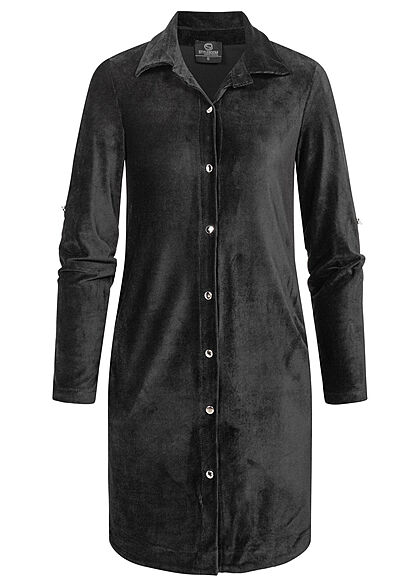 Styleboom Fashion Dames Blouse in koord-look met omgeslagen mouwen en knopen zwart