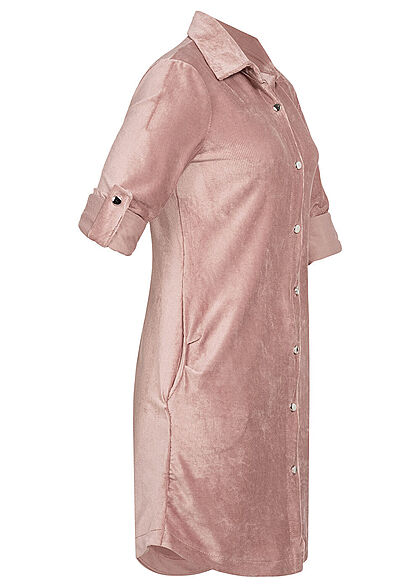 Styleboom Fashion Dames Blouse in koord-look met omgeslagen mouwen en knopen roze