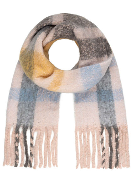 ONLY Dames gebreide sjaal met franjes geruit sepia roze veelkleurig - Art.-Nr.: 21101224