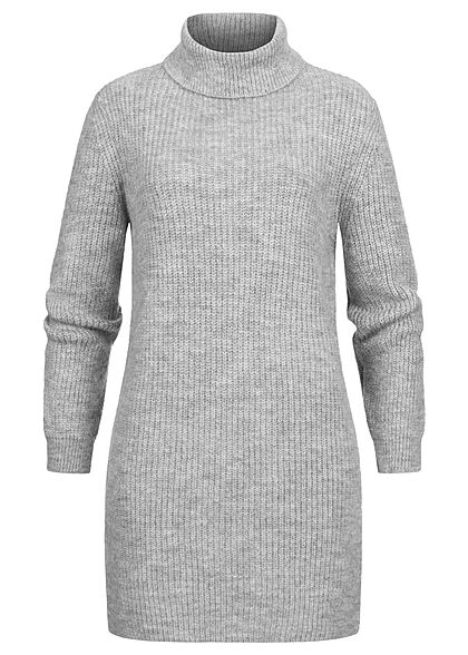 ONLY Damen Rollkragen Longform Strickpullover hell grau melange