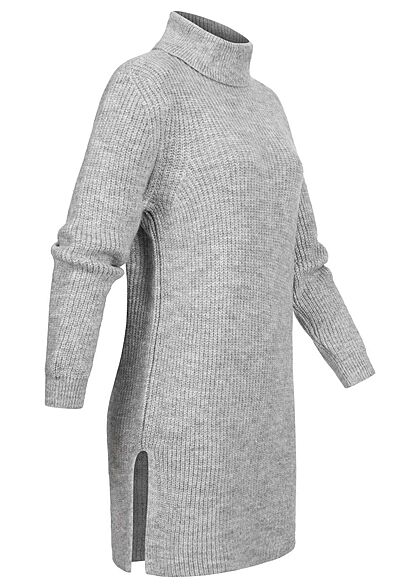ONLY Damen Rollkragen Longform Strickpullover hell grau melange