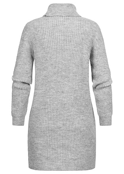 ONLY Damen Rollkragen Longform Strickpullover hell grau melange