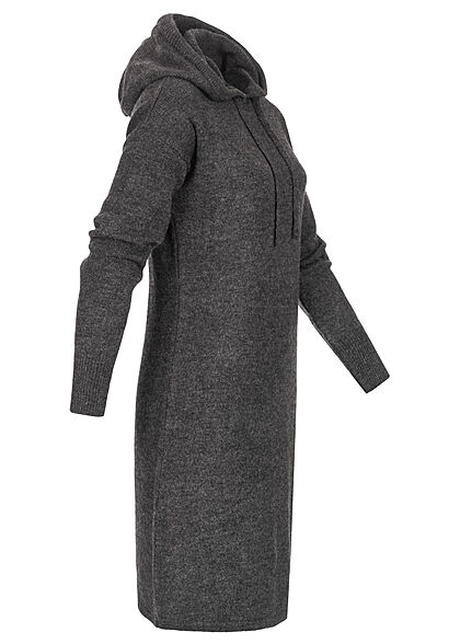 Clodus Damen Hoodie Kleid Strickkleid mit Kapuze dunkel grau