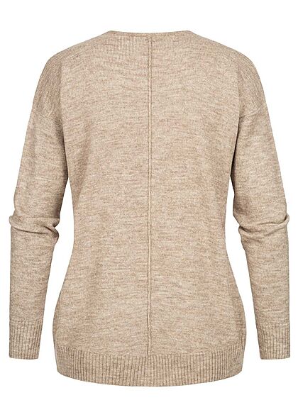 Clodus Damen Strick Pullover Longsleeve Sweater V-Neck camel braun