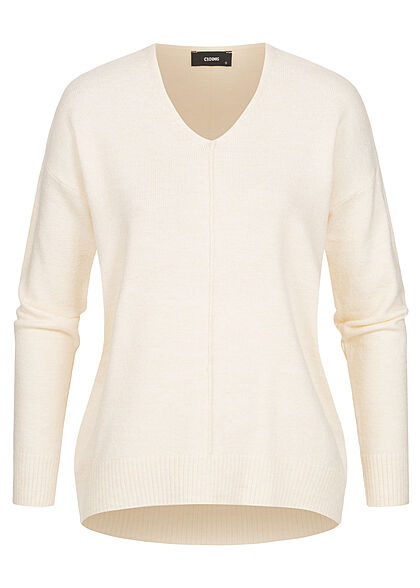 Clodus Damen Strick Pullover Longsleeve Sweater V-Neck off weiss - Art.-Nr.: 21102010