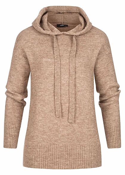 Clodus Damen Hoodie Strickpullover mit Kapuze camel braun
