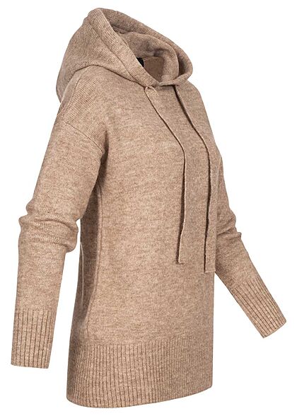 Clodus Damen Hoodie Strickpullover mit Kapuze camel braun