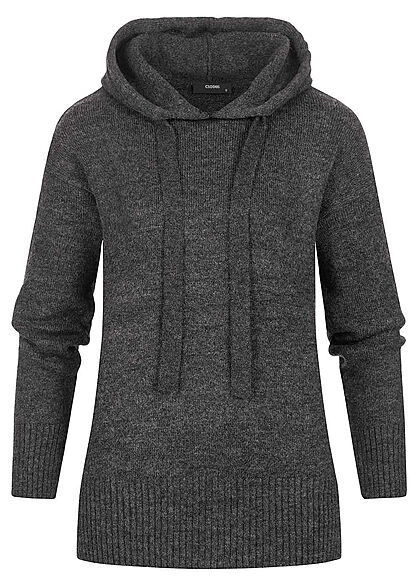 Clodus Damen Hoodie Strickpullover mit Kapuze dunkel grau