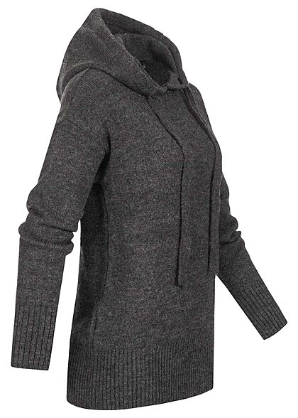 Clodus Damen Hoodie Strickpullover mit Kapuze dunkel grau