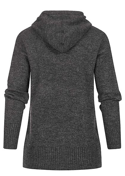 Clodus Damen Hoodie Strickpullover mit Kapuze dunkel grau