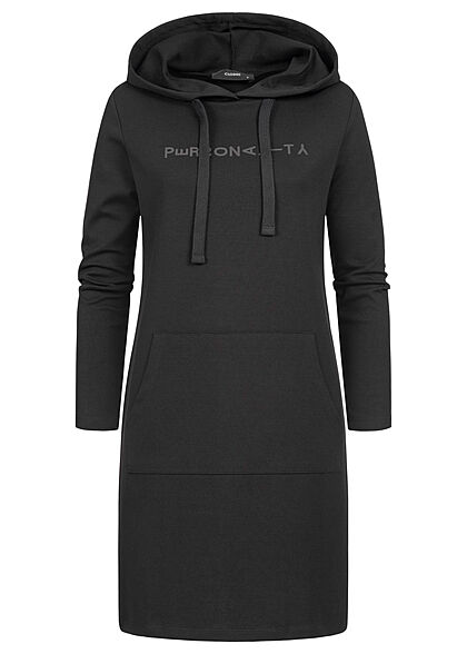 Clodus Dames Hoodiejurk met lange mouwen en kangoeroezak zwart