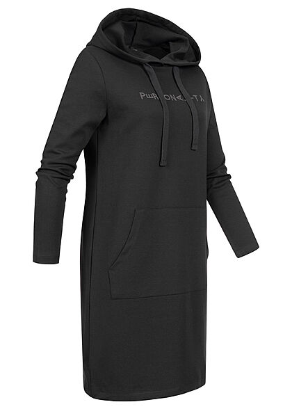 Clodus Dames Hoodiejurk met lange mouwen en kangoeroezak zwart