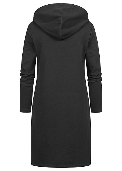 Clodus Dames Hoodiejurk met lange mouwen en kangoeroezak zwart