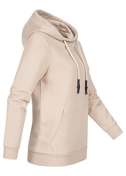 Clodus Damen Hoodie Sweater mit Kapuze und Rippbündchen Kängurutasche birch beige