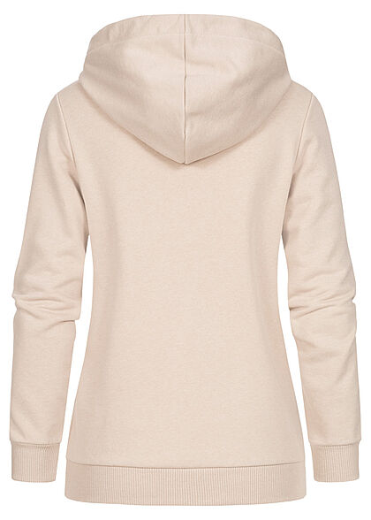 Clodus Damen Hoodie Sweater mit Kapuze und Rippbündchen Kängurutasche birch beige