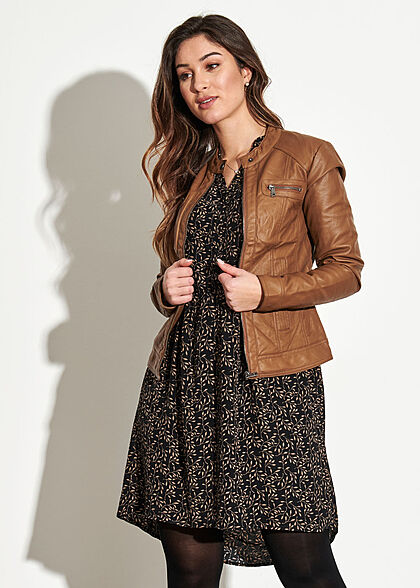 Clodus Dames Jurk met lange mouwen v-hals bloemenprint zwart