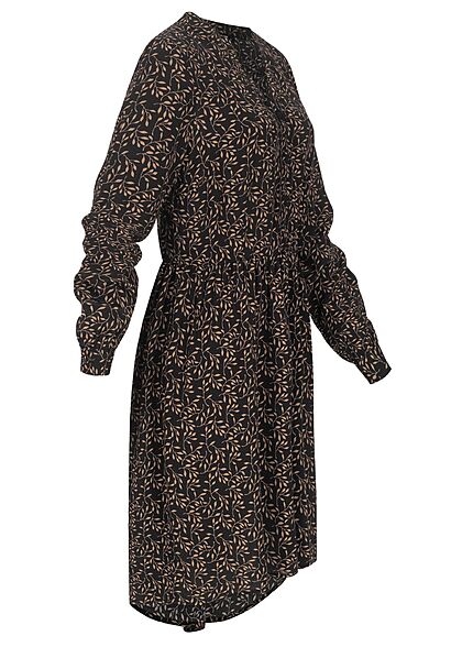 Clodus Dames Jurk met lange mouwen v-hals bloemenprint zwart