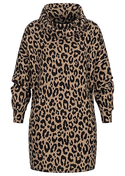 Clodus Dames Trui met lange mouwen en col leo print beige - Art.-Nr.: 21102038