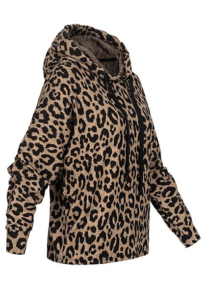 Clodus Dames Hoodie Trui met capuchon leo print beige