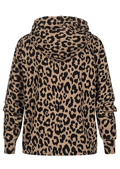 Clodus Dames Hoodie Trui met capuchon leo print beige