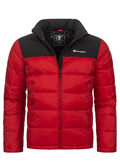 Champion Herren Winter Nylon Steppjacke versteckte Kapuze rot schwarz