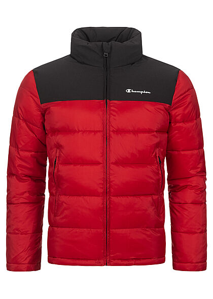 Champion Herren Winter Nylon Steppjacke versteckte Kapuze rot schwarz