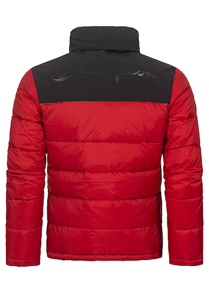 Champion Herren Winter Nylon Steppjacke versteckte Kapuze rot schwarz
