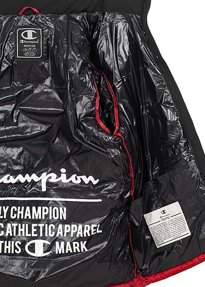 Champion Herren Winter Nylon Steppjacke versteckte Kapuze rot schwarz