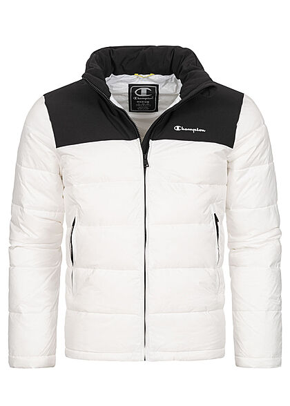Champion Herren Winter Nylon Steppjacke versteckte Kapuze weiss schwarz