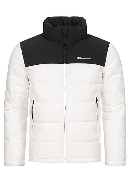 Champion Herren Winter Nylon Steppjacke versteckte Kapuze weiss schwarz