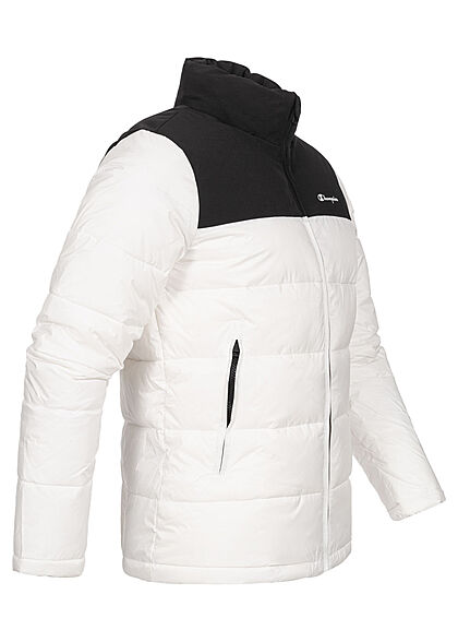 Champion Herren Winter Nylon Steppjacke versteckte Kapuze weiss schwarz