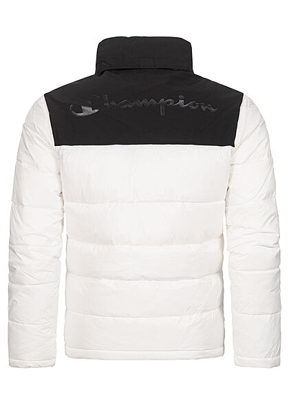 Champion Herren Winter Nylon Steppjacke versteckte Kapuze weiss schwarz
