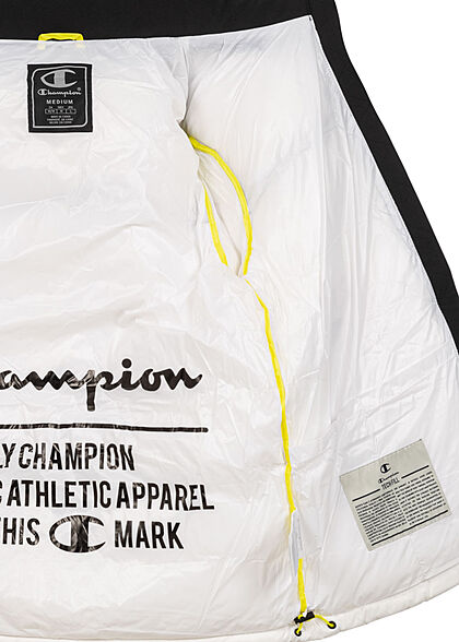 Champion Herren Winter Nylon Steppjacke versteckte Kapuze weiss schwarz