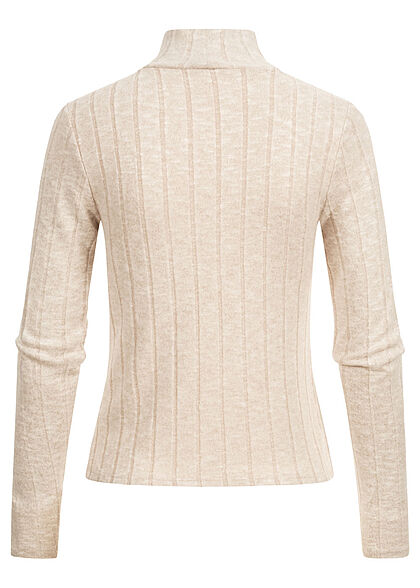 Hailys Damen Soft-Touch Struktur Longsleeve Pullover mit Stehkragen beige marl