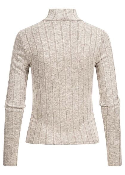 Hailys Damen Soft-Touch Struktur Longsleeve Pullover mit Stehkragen taupe marl