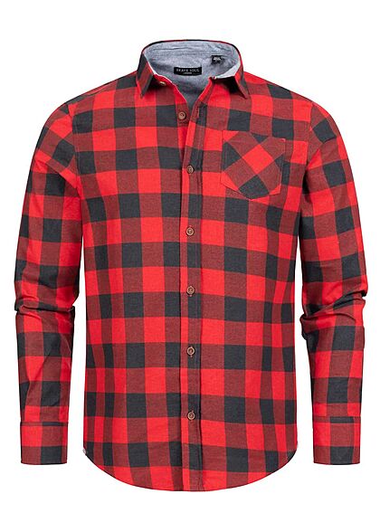 Brave Soul Heren Shirt met 2 borstzakken geruit rood zwart