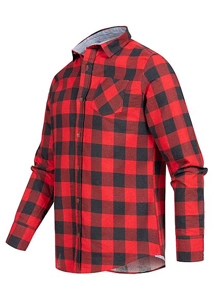 Brave Soul Heren Shirt met 2 borstzakken geruit rood zwart