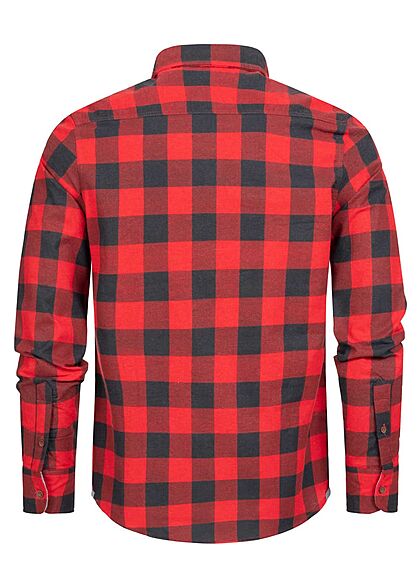 Brave Soul Heren Shirt met 2 borstzakken geruit rood zwart