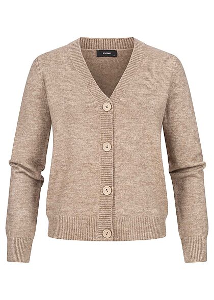 Clodus Damen V-Neck Viskose Strickjacke Cardigan mit Knopfleiste camel braun