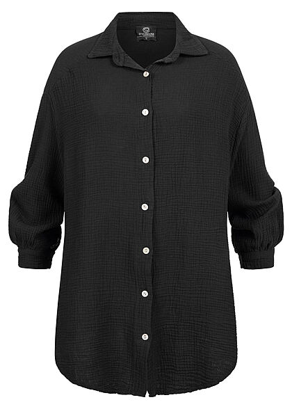 Styleboom Fashion Dames oversized blouse met knopen zwart