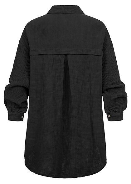 Styleboom Fashion Dames oversized blouse met knopen zwart