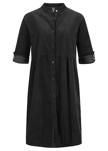 Styleboom Fashion Dames Jurk met omslagmouwen en knopen zwart - Art.-Nr.: 21106726